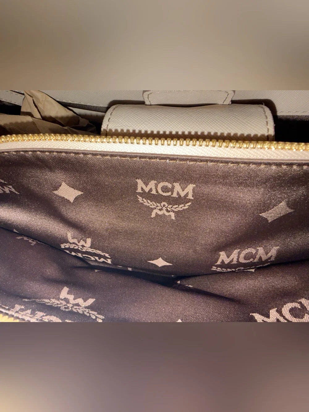 MCM Women's Leather Satchel Bag in Light Beige with FREE bag Scarf and COA 😍